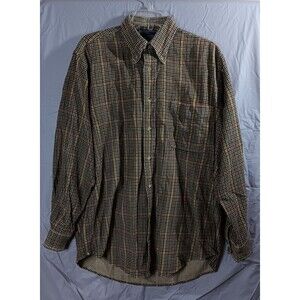 Nautica Mens Medium Corduroy Button Up Shirt Long Sleeve Plaid Check Vtg Y2K